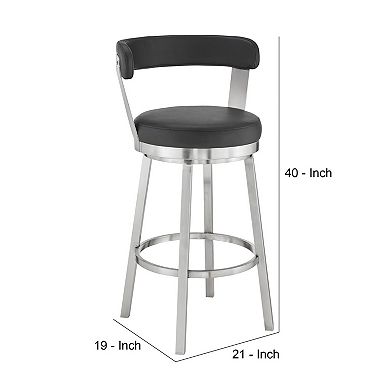 Emma 30 Inch Bar Height Swivel Stool, Steel Legs, Vegan Faux Leather, Black