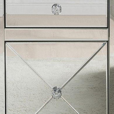 Wood & Mirror Nightstand with Crystal Inserts, Silver