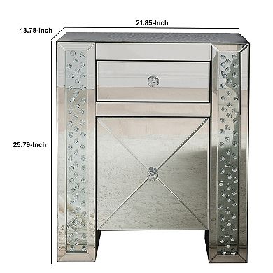 Wood & Mirror Nightstand with Crystal Inserts, Silver