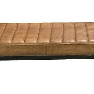 Bench with Tufted Leatherette Seat and Metal Legs, Brown