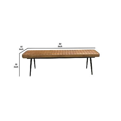 Bench with Tufted Leatherette Seat and Metal Legs, Brown