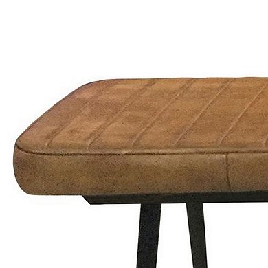 Bench with Tufted Leatherette Seat and Metal Legs, Brown