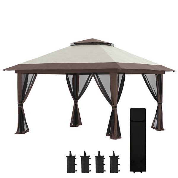 Outsunny 13x13ft Pop Up Canopy w/ Netting, Weight Bags, Adjustable Height - White