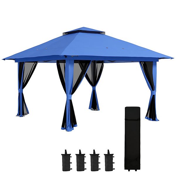 Outsunny 13'x13' Pop Up Canopy W/ Netting, Weight Bags, Adjustable Height - Blue