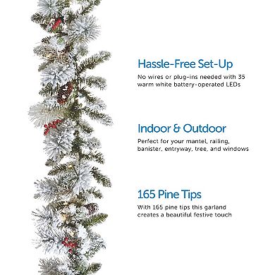 Noma Snow Dusted Berry 9 Ft Pre Lit Christmas Garland Home Holiday Mantle Decor