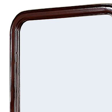 37 Inches Wooden Mirror with Curved Edges, Brown