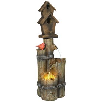 Outsunny Outdoor Fountain with Backyard Birdhouse Tree Trunk Design