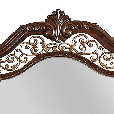 Molded Wooden Frame Mirror with Ornate Detailing, Brown By Casagear Home