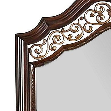 Molded Wooden Frame Mirror with Ornate Detailing, Brown By Casagear Home