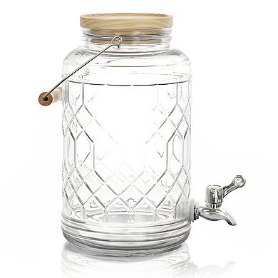 Gibson Home 0.95 Gallon Duval Glass Beverage Dispenser with Wooden Lid and Handle