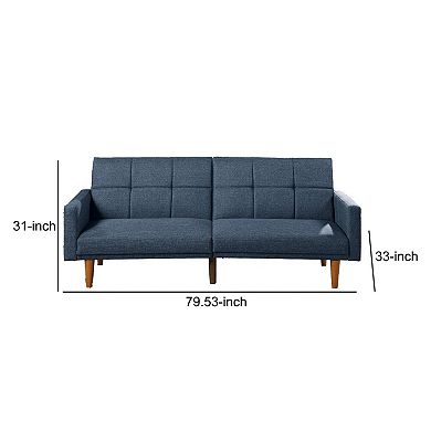 Fabric Adjustable Sofa with Square Tufted Back, Blue