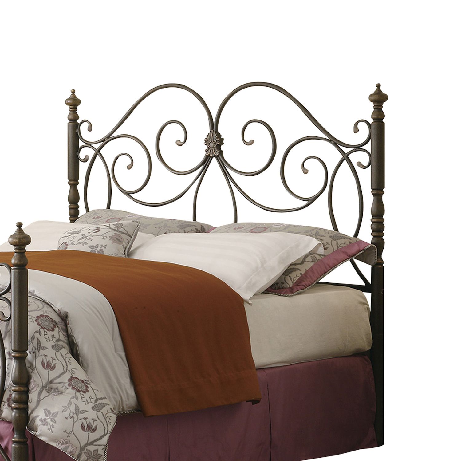 Queen Size Metal Headboard And Footboard With Scroll Work Details, Dark ...