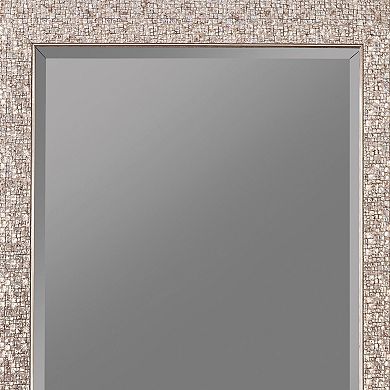 Rectangular Beveled Accent Floor Mirror with Glitter Mosaic Pattern, Silver