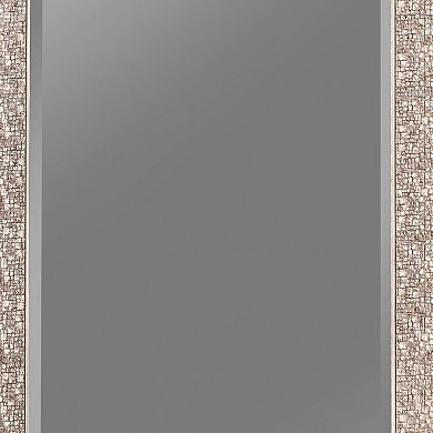 Rectangular Beveled Accent Floor Mirror with Glitter Mosaic Pattern, Silver