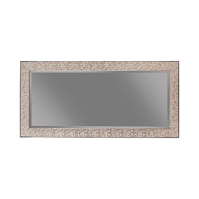 Rectangular Beveled Accent Floor Mirror with Glitter Mosaic Pattern, Silver