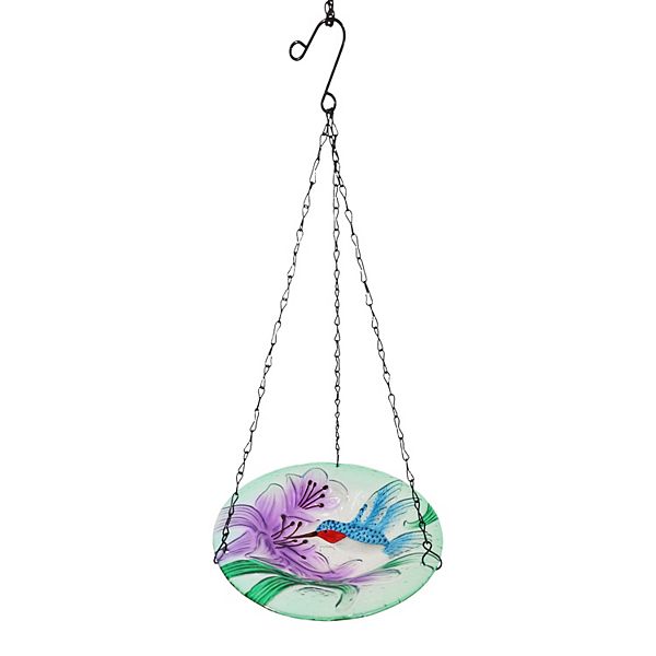 Crosslight Hummingbird Design Hanging Glass Bird Bath Feeder