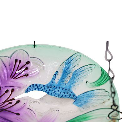 Crosslight Hummingbird Design Hanging Glass Bird Bath Feeder