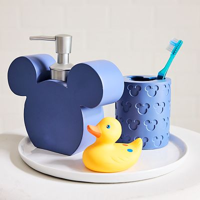 Disney Mickey Mouse Hearts Cotton Toothbrush Soap Dispenser shops Bathroom Set