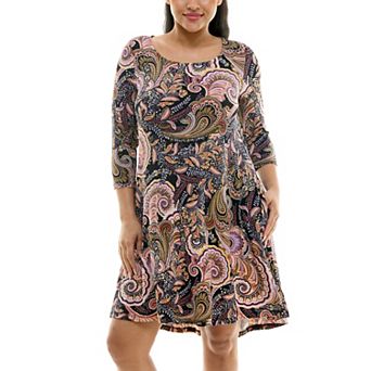 Women's Nina Leonard 3/4 Sleeve High-Low Trapeze Dress