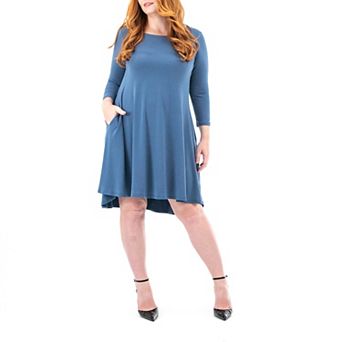 Women's Nina Leonard 3/4 Sleeve High-Low Trapeze Dress