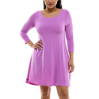 Women's Nina Leonard 3/4 Sleeve High-Low Trapeze Dress