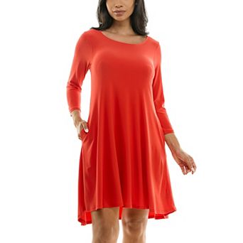 Women's Nina Leonard 3/4 Sleeve High-Low Trapeze Dress