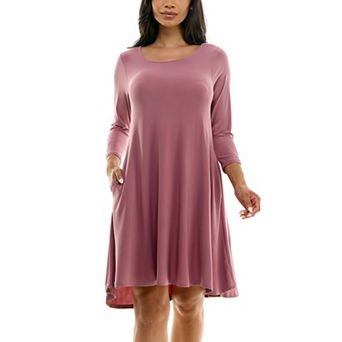 Women's Nina Leonard 3/4 Sleeve High-Low Trapeze Dress