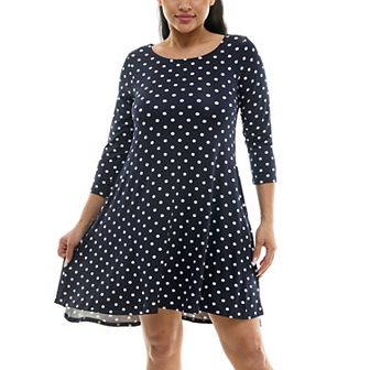 Women's Nina Leonard 3/4 Sleeve High-Low Trapeze Dress