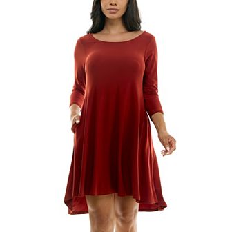 Women's Nina Leonard 3/4 Sleeve High-Low Trapeze Dress