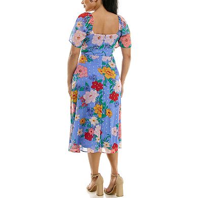 Women's Nina Leonard Floral Flutter Sleeve Sweetheart Neck Dress