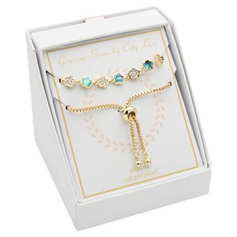 City Luxe Gold Tone Abalone & Cubic Zirconia Flower Bolo Bracelet