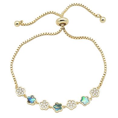 City Luxe Gold Tone Abalone & Cubic Zirconia Flower Bolo Bracelet