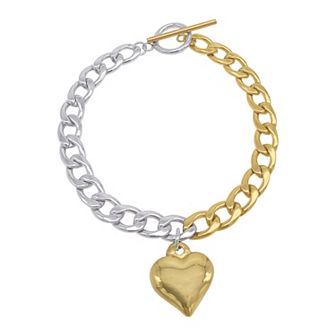 Adornia 14k Gold Plated Two-Tone Heart Bracelet
