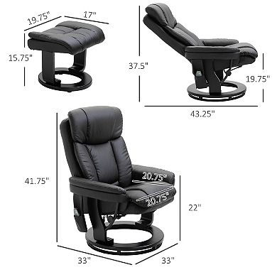 HOMCOM PU Leather Massage Recliner Chair W/ Footrest, 10 Vibration Points