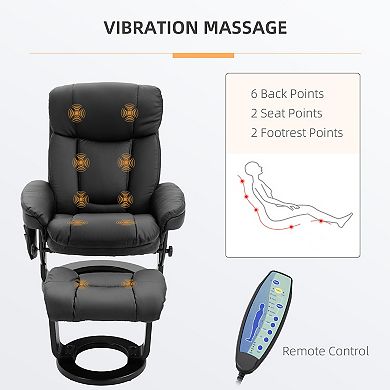 HOMCOM PU Leather Massage Recliner Chair W/ Footrest, 10 Vibration Points