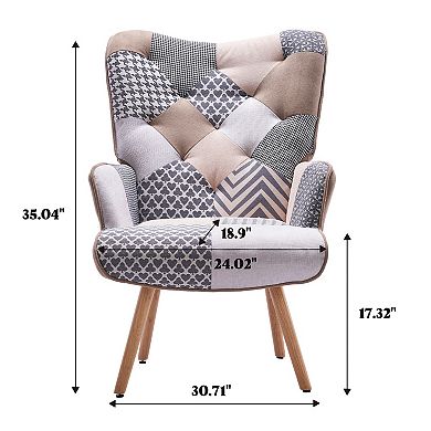 Unikome Patchwork Accent Chair With Solid Wood Legs