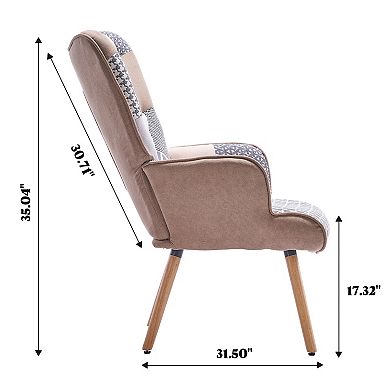 Unikome Patchwork Accent Chair With Solid Wood Legs