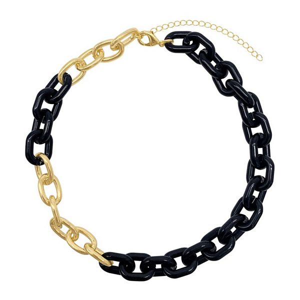 Adornia 14k Gold Plated & Black Two-Tone Oval Link Necklace