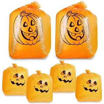6 Pack Halloween Pumpkin Lawn Leaf Trash Bags Fall Decor, Small & Medium Size