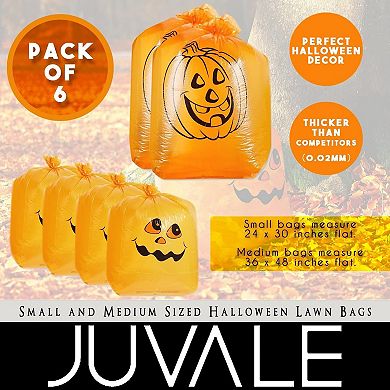Juvale Pack of 6 Pumpkin Leaf Bag - Small and Medium Sized Pumpkin Trash Bags - The Perfect Fall Lawn Decoration, Orange