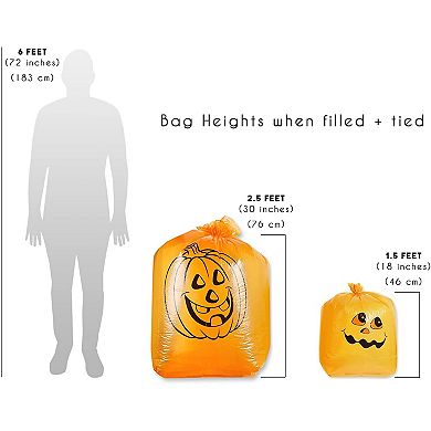 6 Pack Halloween Pumpkin Lawn Leaf Trash Bags Fall Decor, Small & Medium Size