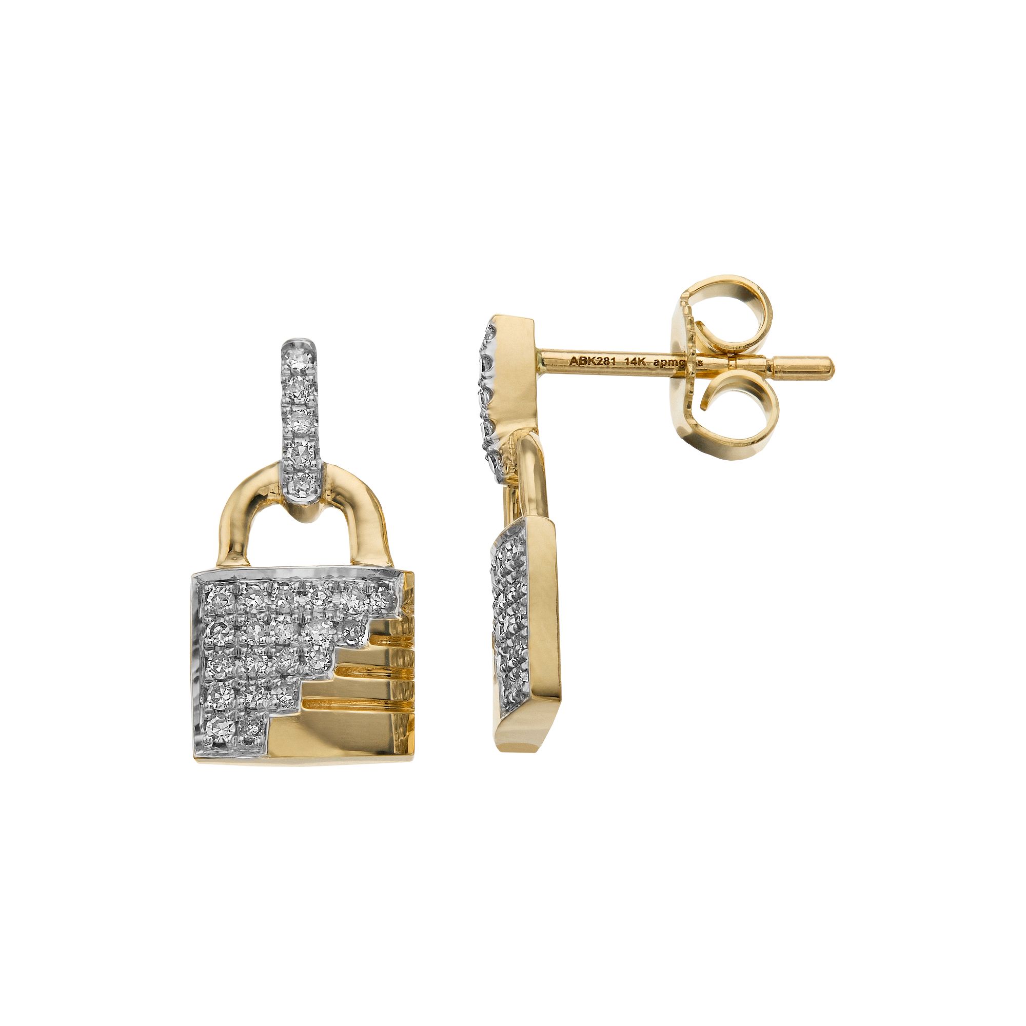 Ava Blue 14k Yellow Gold 1/3 Carat T.W. Diamond Lock Earrings, Womens, 14k