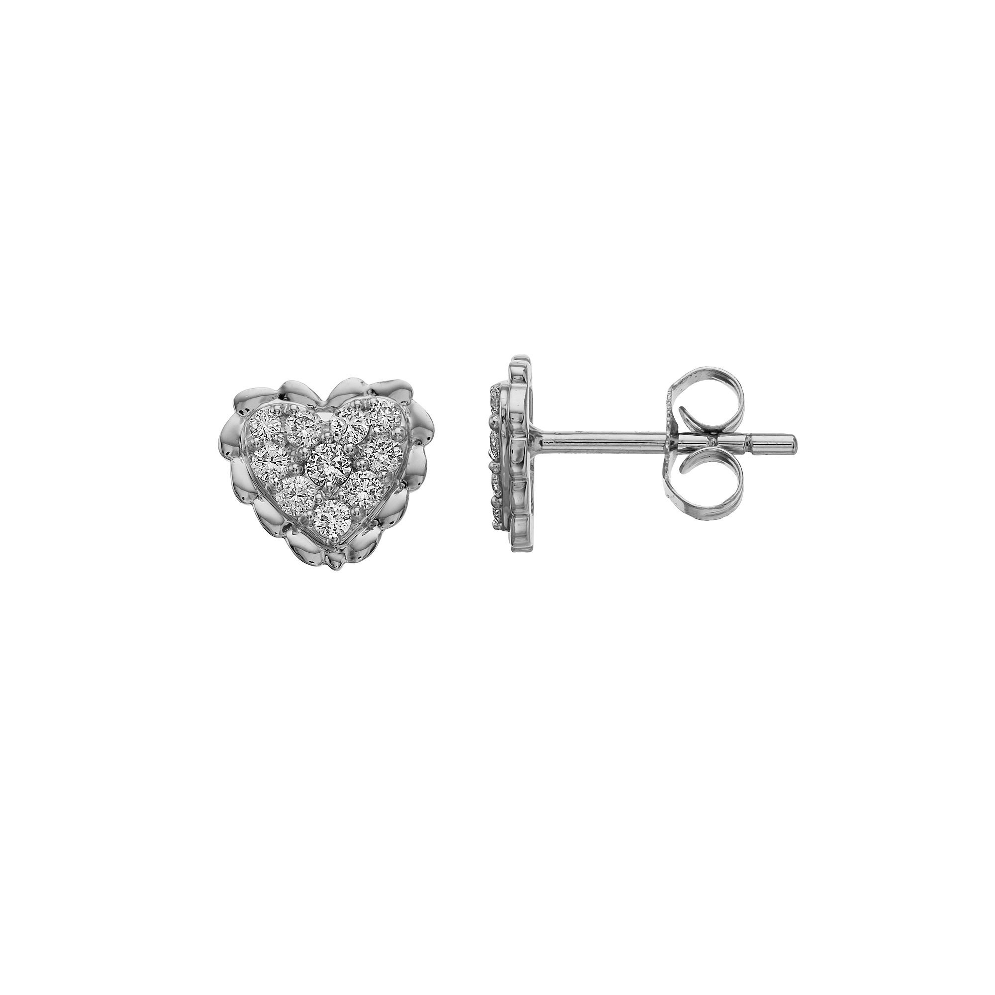 Ava Blue 14k White Gold 1/3 Carat T.W. Diamond Heart Earrings, Womens, 14k