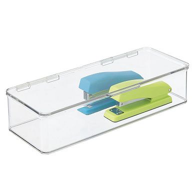 mDesign Long Plastic 5.75" x 13.12" x 3" Home Office Storage Organizer Box with Hinged Lid