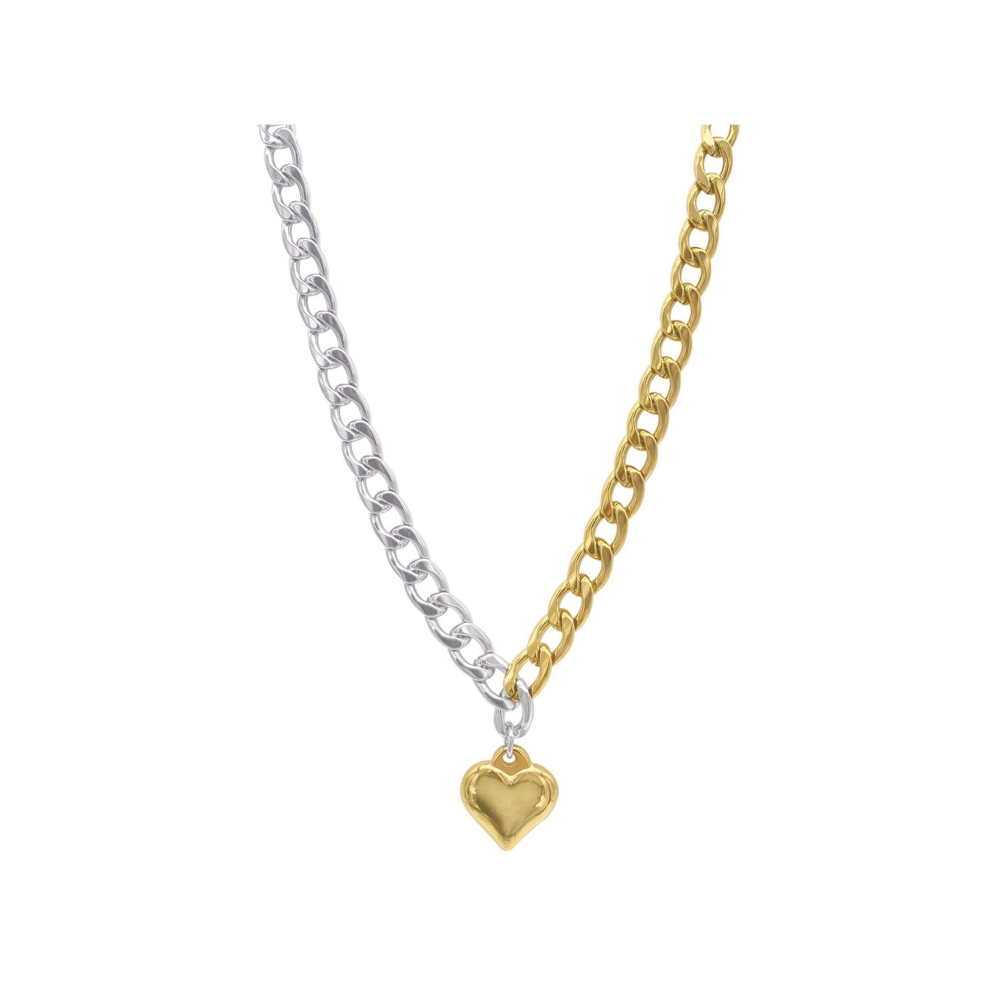 Adornia 14k Gold Plated and Silver Tone Heart Necklace, Womens, Two Tone