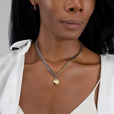 Adornia 14k Gold Plated and Silver Tone Heart Necklace
