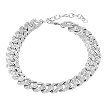 Adornia Sterling Silver Cubic Zirconia Curb Chain Collar Necklace