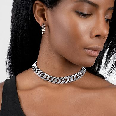 Adornia Sterling Silver Cubic Zirconia Curb Chain Collar Necklace