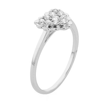 Ava Blue 14k White Gold 1/4 Carat T.W. Diamond Heart Cluster Ring