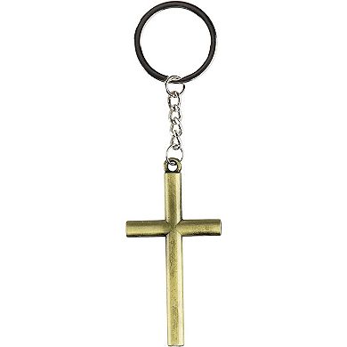12 Pack Metal Cross Keychains, Jesus, Religious Key Rings, Silver, Copper, Gold